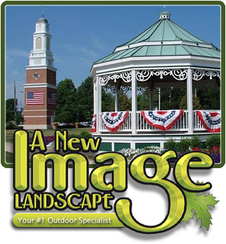 A new image landscape logo with a gazebo and clock tower in the background.